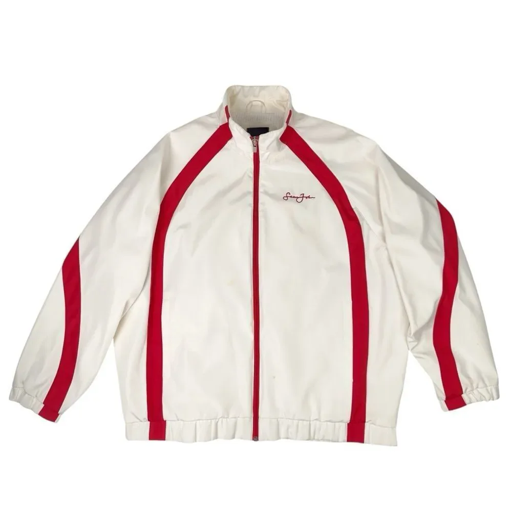 Vintage Sean John Jacket Mens XL Ivory Red Full Zip Hip Hop Y2K